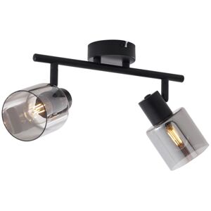 Qazqa - Modern Ceiling Light Black with Round Smoke Glass 2-Light - Cilin Qazqa - Modern Ceiling Light Black with Round Smoke Glass 2-Light - Cilin