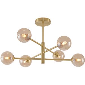 Qazqa - Modern Ceiling Lamp Brass with Amber Glass 6-Lights - Ryan Qazqa - Modern Ceiling Lamp Brass with Amber Glass 6-Lights - Ryan