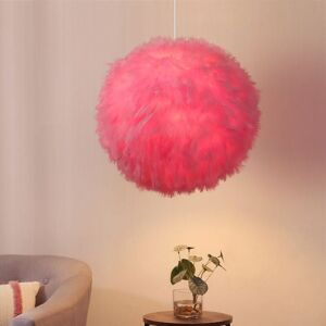 Wottes - Modern Ceiling Pendant Light Feather Hanging Lamp Fixture Pink Round Chandelier Lampshade Ø30cm Wottes - Modern Ceiling Pendant Light Feather Hanging Lamp Fixture Pink Round Chandelier Lampshade Ø30cm