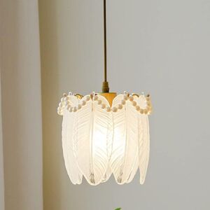 TONCHEAN Modern Elegant Feather Shape Pendant Light Glass Hanging Lamp, French Style Mini Art Deco Chandelier Ceiling Light Fixture, Restaurant Bedroom TONCHEAN Modern Elegant Feather Shape Pendant Light Glass Hanging Lamp, French Style Mini Art Deco Chandelier Ceiling Light Fixture, Restaurant Bedroom