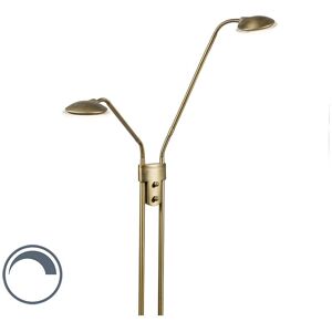Qazqa Modern Floor Lamp with Reading Light - Bronze & Steel Qazqa Modern Floor Lamp with Reading Light - Bronze & Steel
