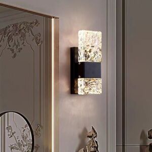 WOTTES Modern led Wall Light Crystal Wall Sconces Up and Down Wall Lamp Black Three-Color Variable Light 9X25cm WOTTES Modern led Wall Light Crystal Wall Sconces Up and Down Wall Lamp Black Three-Color Variable Light 9X25cm