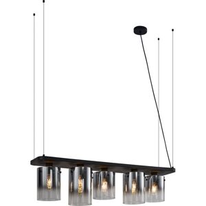 Qazqa - Modern Pendant Lamp Black with Smoke Glass 5-Lights - Hybrid Qazqa - Modern Pendant Lamp Black with Smoke Glass 5-Lights - Hybrid