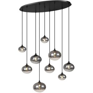 QAZQA Modern Pendant Lamp Black with Smoke Glass 9-Lights - Jia QAZQA Modern Pendant Lamp Black with Smoke Glass 9-Lights - Jia