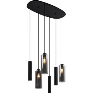QAZQA Modern Pendant Light Black with Smoke Glass 6-Lights - Duplantis QAZQA Modern Pendant Light Black with Smoke Glass 6-Lights - Duplantis