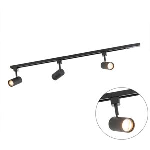 QAZQA Modern Track Lighting with 3 Spotlights Black 1-Phase - Iconic Jeana QAZQA Modern Track Lighting with 3 Spotlights Black 1-Phase - Iconic Jeana