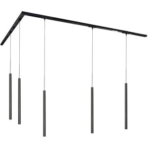 Qazqa - Modern Track Lighting System with 5 Pendant Lights Black 1-Phase - Iconic Frini Qazqa - Modern Track Lighting System with 5 Pendant Lights Black 1-Phase - Iconic Frini