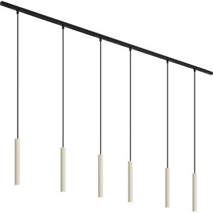 QAZQA Modern Track Lighting System with 6 Pendant Lights Beige with Black 1-Phase - Slimline Keno QAZQA Modern Track Lighting System with 6 Pendant Lights Beige with Black 1-Phase - Slimline Keno