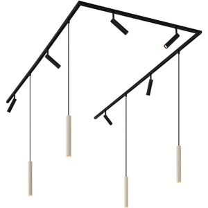 QAZQA Modern Track Lighting System with 6 Spotlights and 4 Pendant Lights Beige with Black 1-Phase - Slimline Uzzy Keno QAZQA Modern Track Lighting System with 6 Spotlights and 4 Pendant Lights Beige with Black 1-Phase - Slimline Uzzy Keno