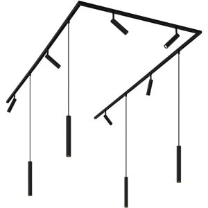 QAZQA Modern Track Lighting System with 6 Spotlights and 4 Pendant Lights Black 1-Phase - Slimline Uzzy Keno QAZQA Modern Track Lighting System with 6 Spotlights and 4 Pendant Lights Black 1-Phase - Slimline Uzzy Keno