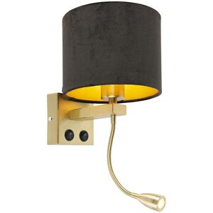 QAZQA Modern Wall Light Brass with Black Velvet Shade - Brescia QAZQA Modern Wall Light Brass with Black Velvet Shade - Brescia