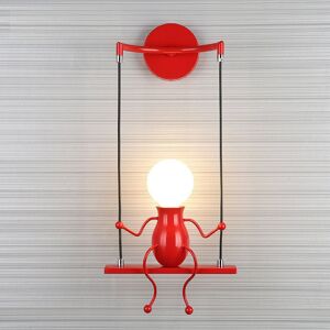 Wottes - Modern Wall Lamp Humanoid Creative Wall Light Art Deco Wall Sconce E27 Base Iron Holder for Children Room Red Wottes - Modern Wall Lamp Humanoid Creative Wall Light Art Deco Wall Sconce E27 Base Iron Holder for Children Room Red