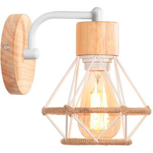 Stoex - Retro Wall Light Vintage Iron And Wood Wall Lamp Retro Cage White Indoor Wall Lamp For Living Room Bedroom Kitchen Stoex - Retro Wall Light Vintage Iron And Wood Wall Lamp Retro Cage White Indoor Wall Lamp For Living Room Bedroom Kitchen