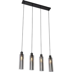 QAZQA Modern Pendant Light Black with Smoke Glass 4-Light - Stavelot QAZQA Modern Pendant Light Black with Smoke Glass 4-Light - Stavelot