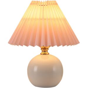 Tonchean - Nordic Bedside Lamp, Small Table Lamp Warm Light E27, Pleated Fabric Lampshade Ceramic Base, White Ceramic + Pink Lampshade Tonchean - Nordic Bedside Lamp, Small Table Lamp Warm Light E27, Pleated Fabric Lampshade Ceramic Base, White Ceramic + Pink Lampshade