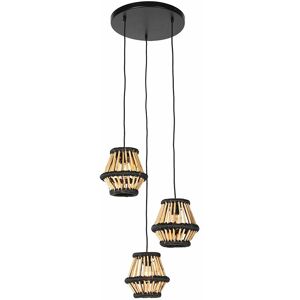 QAZQA Oriental Pendant Light Bamboo with Black Round 3-Light - Evalin QAZQA Oriental Pendant Light Bamboo with Black Round 3-Light - Evalin