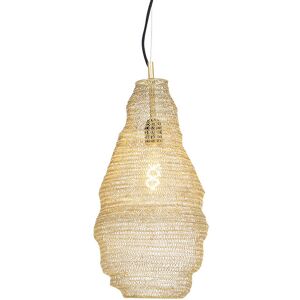 Qazqa - Rustic Pendant Lamp with Gold Mesh - Suitable for LED 25W - Oriental Style Qazqa - Rustic Pendant Lamp with Gold Mesh - Suitable for LED 25W - Oriental Style