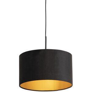 QAZQA Pendant Light with Velvet Shade Black with Gold 35 cm - Combi QAZQA Pendant Light with Velvet Shade Black with Gold 35 cm - Combi