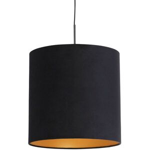 QAZQA Pendant Light with Velvet Lampshade Black with Gold 40 cm - Combi QAZQA Pendant Light with Velvet Lampshade Black with Gold 40 cm - Combi