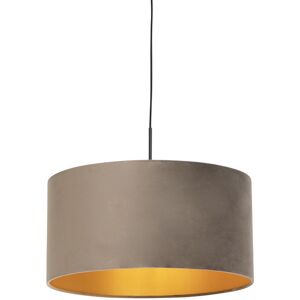 QAZQA Rustic Pendant Light Velvet Shade Taupe Gold 50cm - Pendant Light QAZQA Rustic Pendant Light Velvet Shade Taupe Gold 50cm - Pendant Light