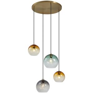 Qazqa - Pendant Lamp Bronze with Smoke Amber and Green Glass Round 4-Lights - Bao Qazqa - Pendant Lamp Bronze with Smoke Amber and Green Glass Round 4-Lights - Bao