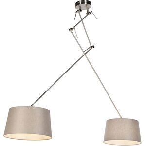 QAZQA Rustic Pendant Lamp Linen Visone 35cm - Staal Blitz II QAZQA Rustic Pendant Lamp Linen Visone 35cm - Staal Blitz II