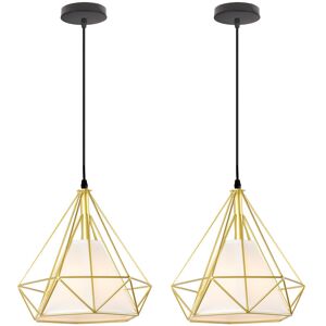 AXHUP Pendant Light Fixtting, Industrial Metal Diamond Chandelier, Hanging Ceiling Lamp with Cage Lampshade E27 for Bedroom Living Room Gold 2PCS AXHUP Pendant Light Fixtting, Industrial Metal Diamond Chandelier, Hanging Ceiling Lamp with Cage Lampshade E27 for Bedroom Living Room Gold 2PCS
