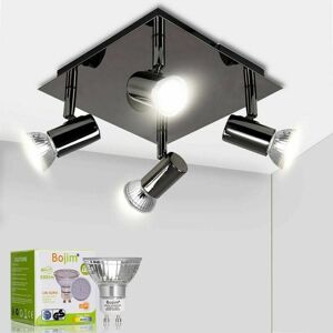 TRIMEC Plafonnier à spot Luminaire Plafonnier led 4 Spots Orientables Carré Moderne en Chrome Noir, 6W GU10 4500K Blanc Neutre AC220-240V IP20, Luminaire TRIMEC Plafonnier à spot Luminaire Plafonnier led 4 Spots Orientables Carré Moderne en Chrome Noir, 6W GU10 4500K Blanc Neutre AC220-240V IP20, Luminaire