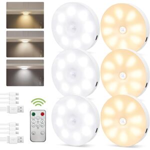 COOCHEER Puck Light with Motion Sensor and Remote Control, Wireless Rechargeable Under Cabinet Light, Magnetic LED, Dimmable and Timer, 3 Colors/6 Pack COOCHEER Puck Light with Motion Sensor and Remote Control, Wireless Rechargeable Under Cabinet Light, Magnetic LED, Dimmable and Timer, 3 Colors/6 Pack