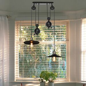 AXHUP Pulley Pendant Light Vintage Industrial Ceiling Light Rise and Fall Retro Hanging Lamp E27 Black Creative 2 Lights Chandelier with Metal Lampshade AXHUP Pulley Pendant Light Vintage Industrial Ceiling Light Rise and Fall Retro Hanging Lamp E27 Black Creative 2 Lights Chandelier with Metal Lampshade