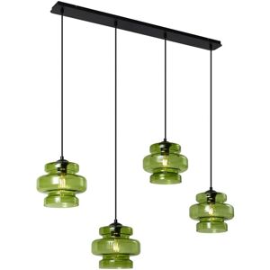 QAZQA Retro Pendant Lamp Black with Green Glass 4-Lights - Denise QAZQA Retro Pendant Lamp Black with Green Glass 4-Lights - Denise