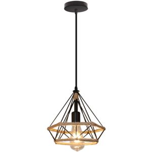 Norcks - Retro Pendant Light Hemp Rope Ceiling Lamp Vintage Pendant Lights Industrial Diamond Shape Iron 25CM ,E27 Norcks - Retro Pendant Light Hemp Rope Ceiling Lamp Vintage Pendant Lights Industrial Diamond Shape Iron 25CM ,E27