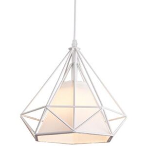 Axhup - Modern Pendant Light, Vintage Metal Iron Hanging Ceiling Lamp with Lampshade, Creative Ø25cm Diamond Cage Chandelier (White) Axhup - Modern Pendant Light, Vintage Metal Iron Hanging Ceiling Lamp with Lampshade, Creative Ø25cm Diamond Cage Chandelier (White)