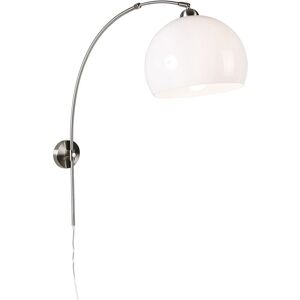 QAZQA Retro Wall Arc Lamp Steel with White Shade Adjustable QAZQA Retro Wall Arc Lamp Steel with White Shade Adjustable