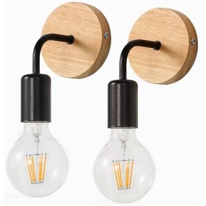 Goeco Retro Wall Light - Metal Wood E27 Vintage 2-Pack - Wall Light Goeco Retro Wall Light - Metal Wood E27 Vintage 2-Pack - Wall Light