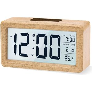 SERBIA Réveil numérique, horloge de chevet en bois avec grand écran LCD rétroéclairé, température, fonction Snooze, capteur de luminosité, 3 piles SERBIA Réveil numérique, horloge de chevet en bois avec grand écran LCD rétroéclairé, température, fonction Snooze, capteur de luminosité, 3 piles