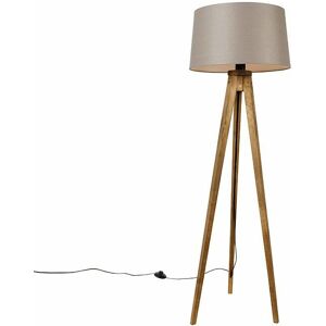 Qazqa - Country Tripod Vintage Wood with Linen Lampshade Taupe 45 cm - Tripod Classic Qazqa - Country Tripod Vintage Wood with Linen Lampshade Taupe 45 cm - Tripod Classic