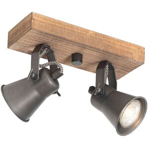 QAZQA Country Spotlight Black with Wood 2-Lights Adjustable - Jelle QAZQA Country Spotlight Black with Wood 2-Lights Adjustable - Jelle