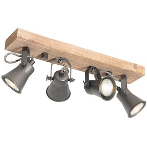 Qazqa Rustic Ceiling Lamp Black Wood 4-lights - Jelle /Steel Qazqa Rustic Ceiling Lamp Black Wood 4-lights - Jelle /Steel