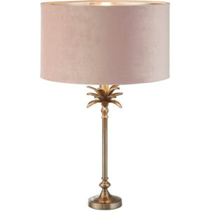Searchlight - Palm Table Lamp Antique Nickel, Pink Velvet Shade Searchlight - Palm Table Lamp Antique Nickel, Pink Velvet Shade