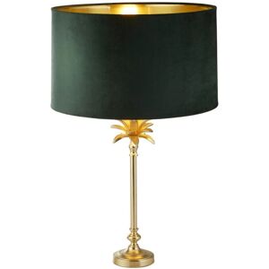 Palm Table Lamp Satin Brass, Green Velvet Shade - Searchlight Palm Table Lamp Satin Brass, Green Velvet Shade - Searchlight