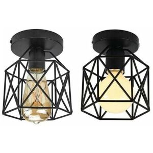 DEWDAT Set of 2 Retro Industrial Metal Ceiling Light Square Black Iron Cube Cage Pendant Light E27 for Living Room Bedroom Cafe Bar Restaurant Hallway DEWDAT Set of 2 Retro Industrial Metal Ceiling Light Square Black Iron Cube Cage Pendant Light E27 for Living Room Bedroom Cafe Bar Restaurant Hallway