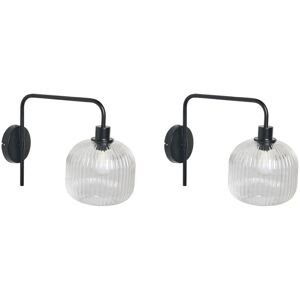 BELIANI Set of 2 Wall Lamps COMAPALA Metal Black BELIANI Set of 2 Wall Lamps COMAPALA Metal Black