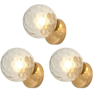 Wottes - Set of 3 Modern Wall Lamp Glass Globe Wall Light Shade Decorative Indoor Wall Sconce Transparent + Gold Wottes - Set of 3 Modern Wall Lamp Glass Globe Wall Light Shade Decorative Indoor Wall Sconce Transparent + Gold