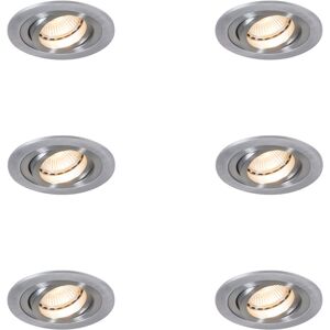 QAZQA Set of 6 Modern Recessed Spotlights Steel - Rondoo QAZQA Set of 6 Modern Recessed Spotlights Steel - Rondoo