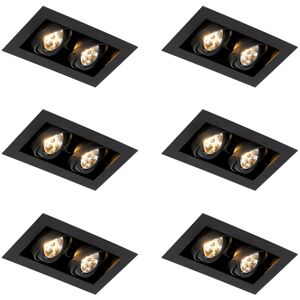 QAZQA Set of 6 Modern Recessed Spotlights Black 2-Lights Adjustable - Oneon 70 QAZQA Set of 6 Modern Recessed Spotlights Black 2-Lights Adjustable - Oneon 70