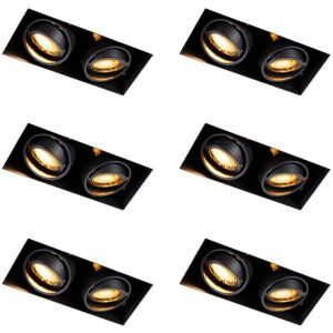 Qazqa - Set of 6 Recessed Spotlights Black Adjustable Trimless 2-Lights - Oneon Honey Qazqa - Set of 6 Recessed Spotlights Black Adjustable Trimless 2-Lights - Oneon Honey