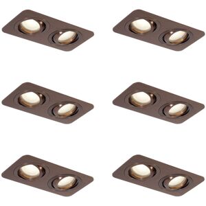 QAZQA Set of 6 Rounded Recessed Spotlights Dark Bronze GU10 50mm Swiveling and Tilting IP44 2-Lights - Alberto QAZQA Set of 6 Rounded Recessed Spotlights Dark Bronze GU10 50mm Swiveling and Tilting IP44 2-Lights - Alberto