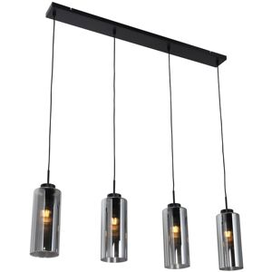 QAZQA Smart Pendant Lamp Black with Smoke Glass 4-Lights Incl. 4 Wifi ST64 - Laura QAZQA Smart Pendant Lamp Black with Smoke Glass 4-Lights Incl. 4 Wifi ST64 - Laura