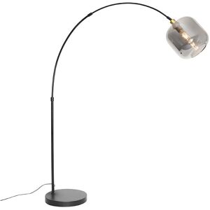 Qazqa - Smart Arc Floor Lamp Black with Gold and Smoke Glass incl. WiFi G95 - Zuzanna Qazqa - Smart Arc Floor Lamp Black with Gold and Smoke Glass incl. WiFi G95 - Zuzanna